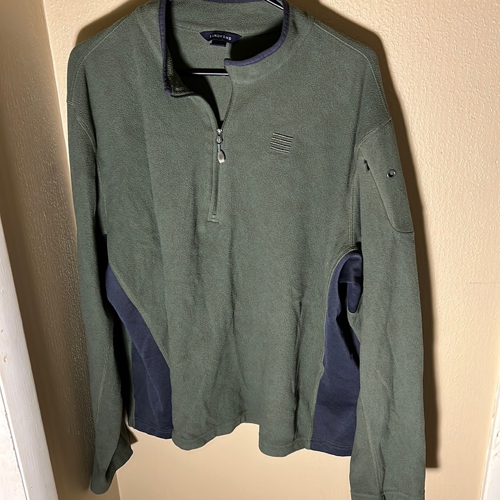 Lands End Mens Quarter Zip Fleece Pullover Color Green/Black Size XXL 50-52